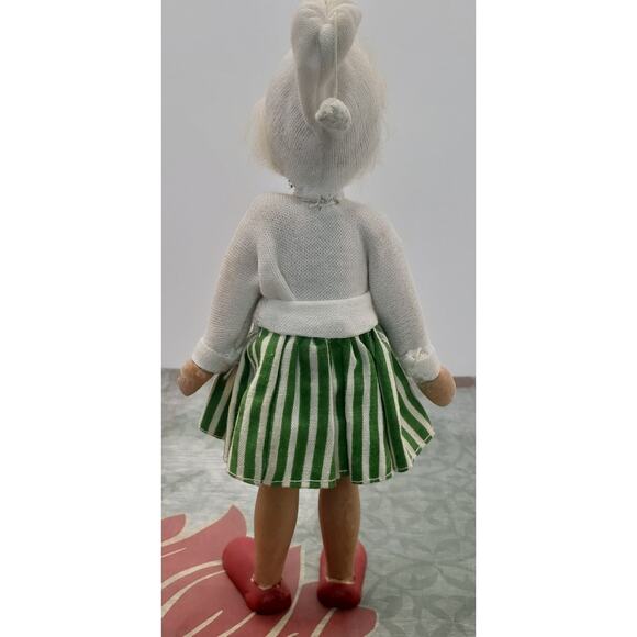 Vintage Polish Wooden Peg Doll 1950s Hat Skirt Jointed Collectible Doll 7 Inch - Picture 3 of 11